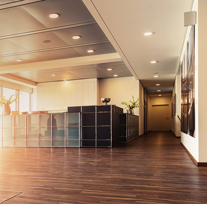 office lobby with led lighting