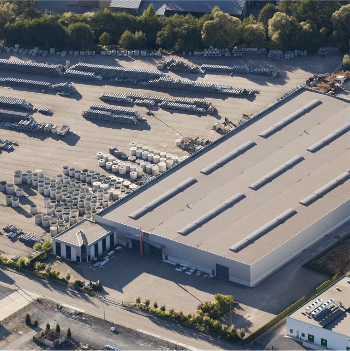 Industrial building with solar panels on roof